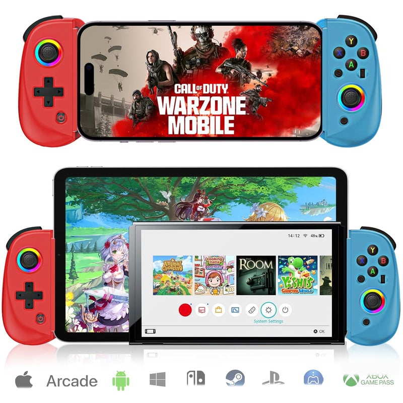 arVin Mobile Gaming Controller for Tablet/iPad[Within 5-10"] Wireless Gamepad for iPhone/Android/PC/Switch/PS4, with RGB Hall Effect Joystick/Turbo/6-Axis Gyro/Vibration/Support Streaming/Cloud Gaming - Image 1